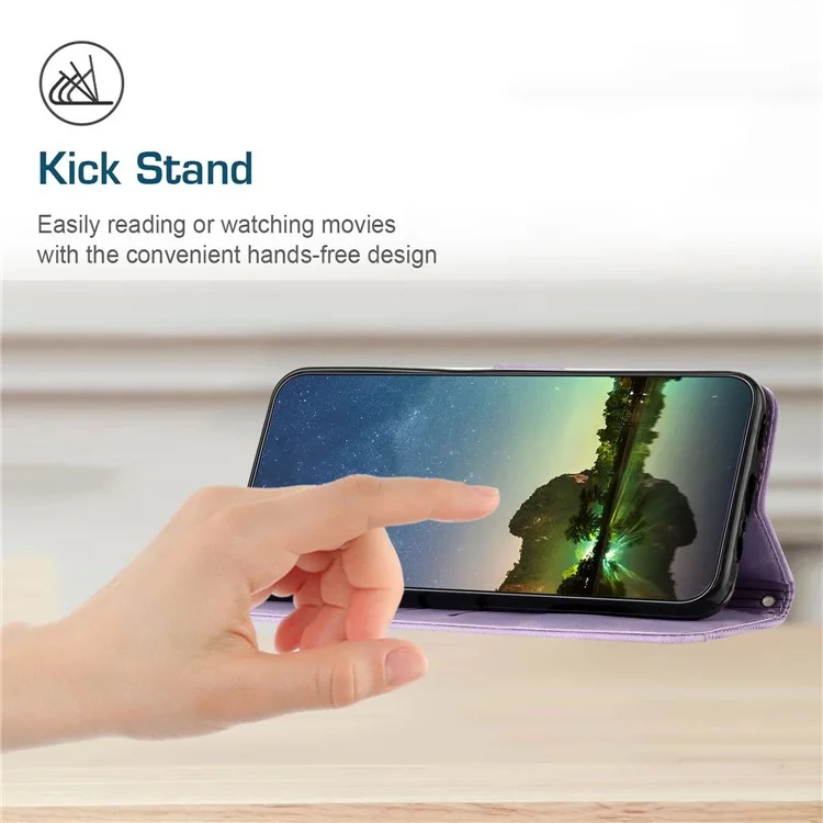 For Samsung Galaxy A25 5G (Global) (161.0 x 76.5 x 8.3mm) Magnetic Case PU Leather Triangle Imprinted Wallet Smartphone Cover - Purple
