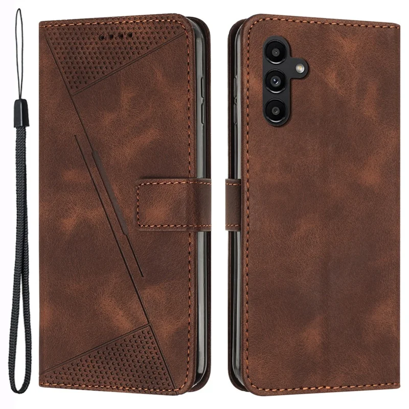 For Samsung Galaxy A25 5G (Global) (161.0 x 76.5 x 8.3mm) Magnetic Case PU Leather Triangle Imprinted Wallet Smartphone Cover - Brown