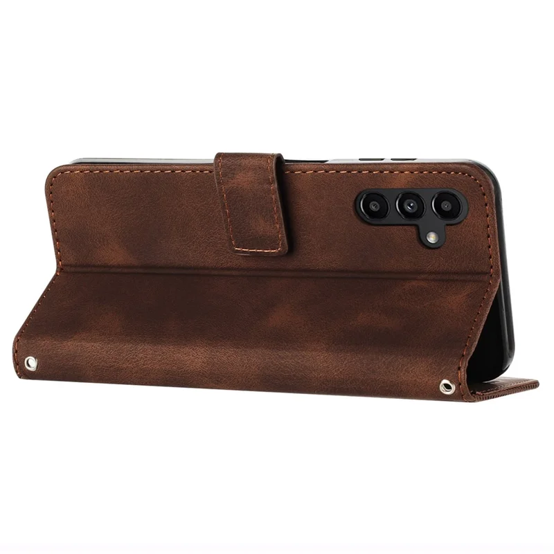 For Samsung Galaxy A25 5G (Global) (161.0 x 76.5 x 8.3mm) Magnetic Case PU Leather Triangle Imprinted Wallet Smartphone Cover - Brown