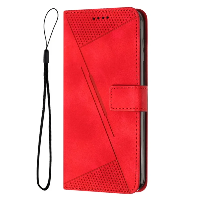 For Samsung Galaxy A25 5G (Global) (161.0 x 76.5 x 8.3mm) Magnetic Case PU Leather Triangle Imprinted Wallet Smartphone Cover - Red