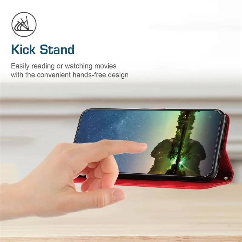 For Samsung Galaxy A25 5G (Global) (161.0 x 76.5 x 8.3mm) Magnetic Case PU Leather Triangle Imprinted Wallet Smartphone Cover - Red