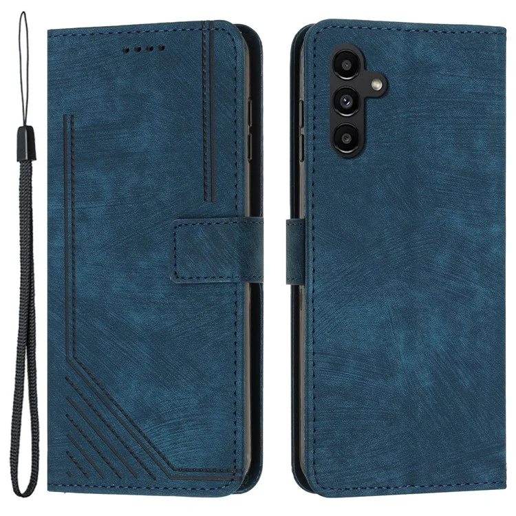 Para Samsung Galaxy S25 / S24 Cubierta de teléfono de piel de PU - Tacto estampado Soporte para teléfono móvil Cáscara Flip Case - Zafiro