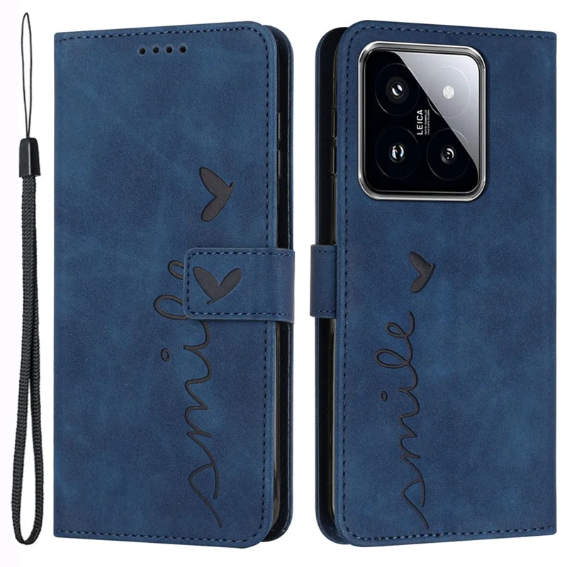 For Xiaomi 14 Cell Phone Case Heart Shape Imprinted PU Leather Stand Cover - Sapphire