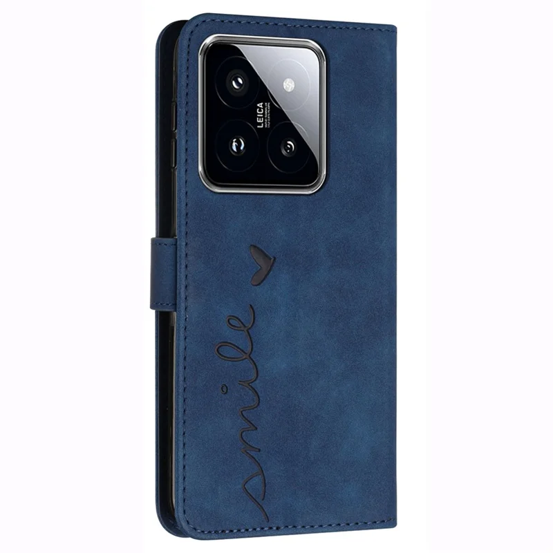 For Xiaomi 14 Cell Phone Case Heart Shape Imprinted PU Leather Stand Cover - Sapphire