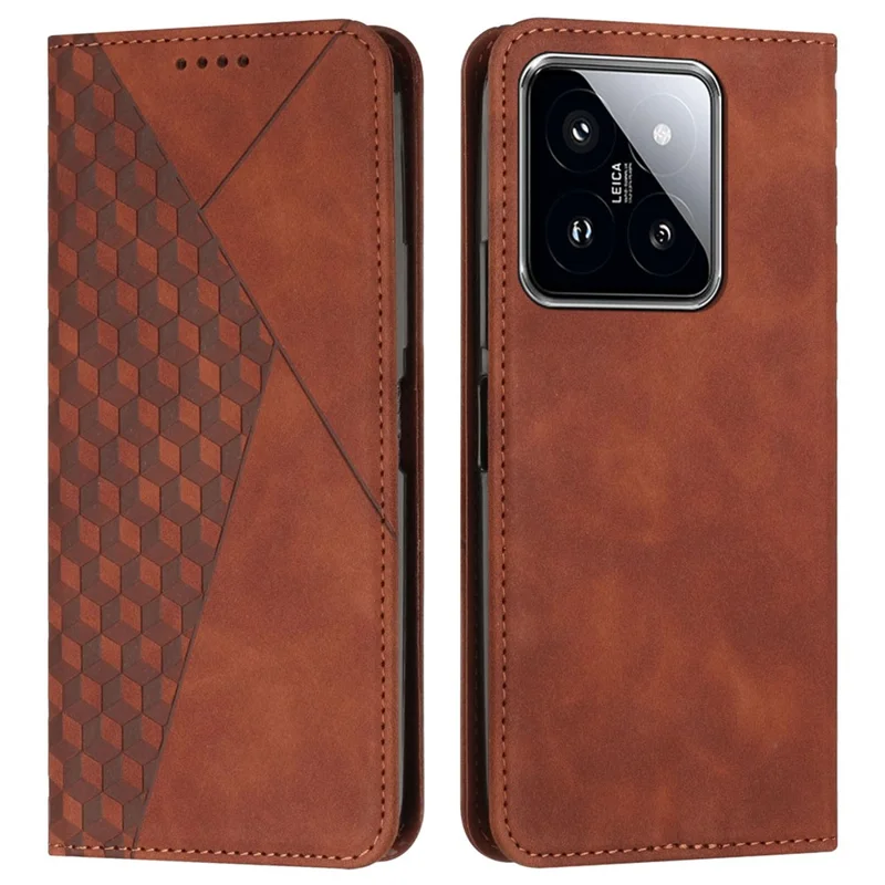 For Xiaomi 14 Pro Cell Phone Case Imprinted Pattern Skin-touch Wallet Leather Phone Shell - Brown