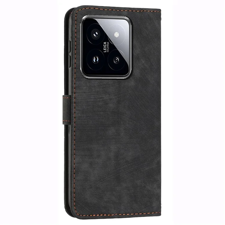 Для Xiaomi 14 Stand Wallet Phone Case Skin-touch Imprinted Magnetic PU Leather Phone Cover - Black