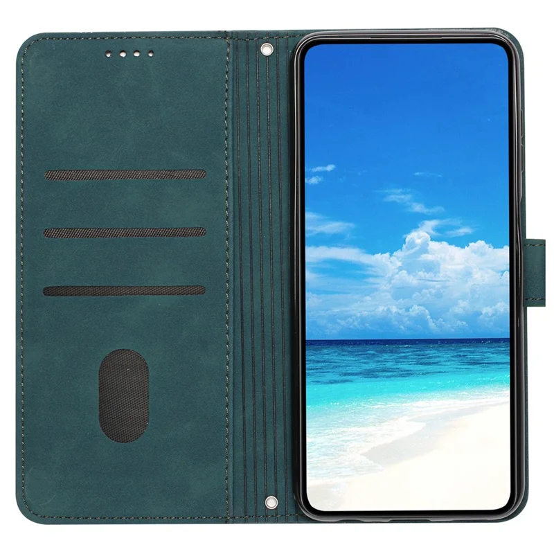 غطاء لهاتف Samsung Galaxy S25 / S24 بتصميم محفظة وحامل من الجلد بنعومة الملمس - أخضر