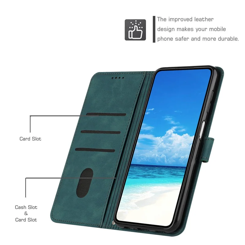 غطاء لهاتف Samsung Galaxy S25 / S24 بتصميم محفظة وحامل من الجلد بنعومة الملمس - أخضر