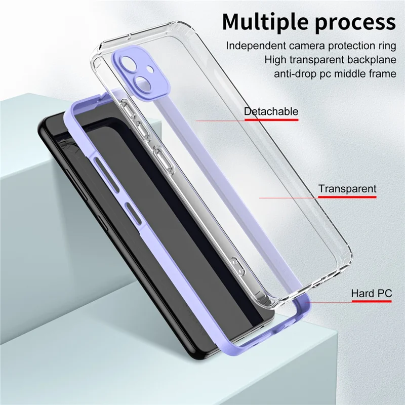 For Samsung Galaxy A05 4G Case TPU + PC Transparent Phone Back Cover - Purple