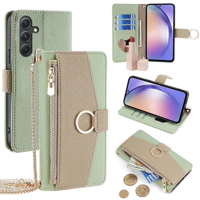 For Samsung Galaxy A54 5G Leather Case Wallet Crossbody PU Leather Stand Cover - Green