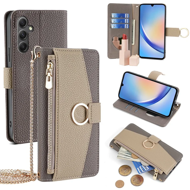 For Samsung Galaxy A34 5G Crossbody Phone Bag Wallet Stand Phone Cover - Grey