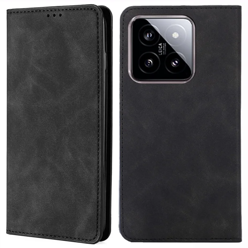 For Xiaomi 14 Case Leather Magnetic Phone Stand Shell Card Slots Mobile Phone Cover - Black