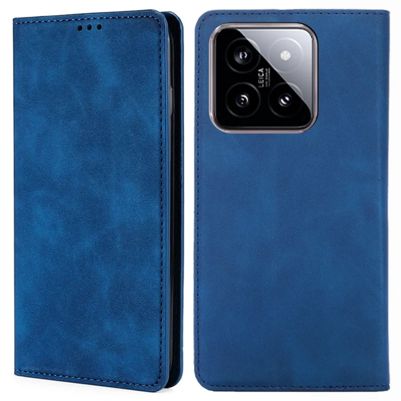 For Xiaomi 14 Case Lædermagnetisk Telefonstøtte Skålen Med Kortpladser Mobilsagsdækning - Blå