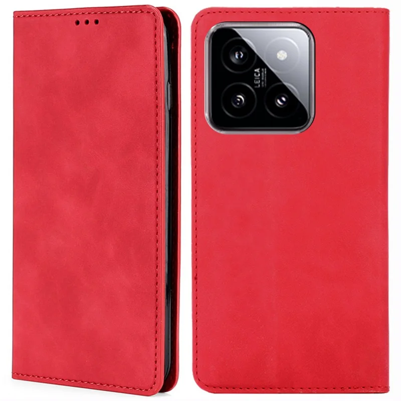 For Xiaomi 14 Case Leather Magnetic Phone Stand Shell Card Slots Mobile Phone Cover - Red