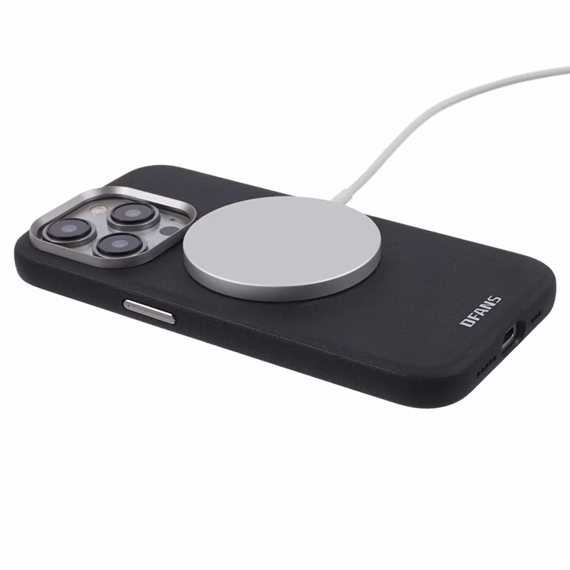 DFANS til iPhone 15 Pro magnetisk hylster med læderbagdæksel, kompatibelt med MagSafe - Sort