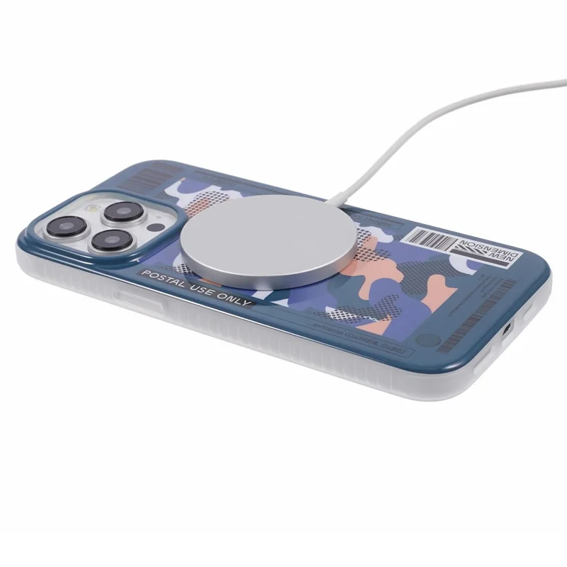 MUTURAL Camouflage Series for iPhone 15 Pro Case Creative Pattern PC+TPU Phone Cover Compatible with MagSafe - Dark Blue