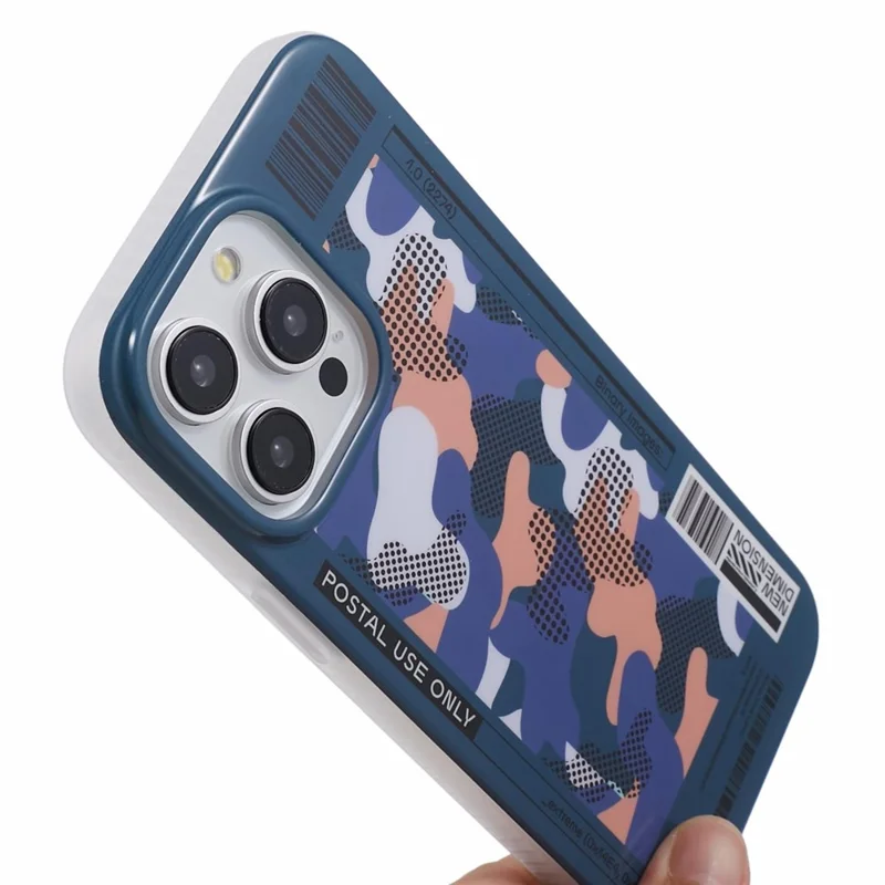 MUTURAL Camouflage Series for iPhone 15 Pro Case Creative Pattern PC+TPU Phone Cover Compatible with MagSafe - Dark Blue