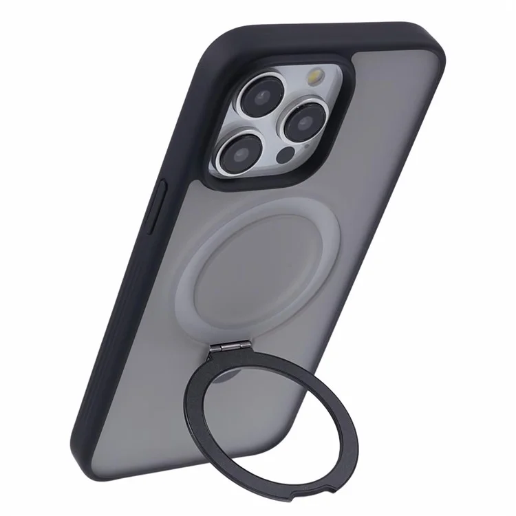 MUTURAL For iPhone 15 Pro Max Magnetic Case TPU+PC Kickstand Phone Cover - Black
