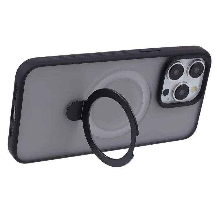 MUTURAL For iPhone 15 Pro Max Magnetic Case TPU+PC Kickstand Phone Cover - Black