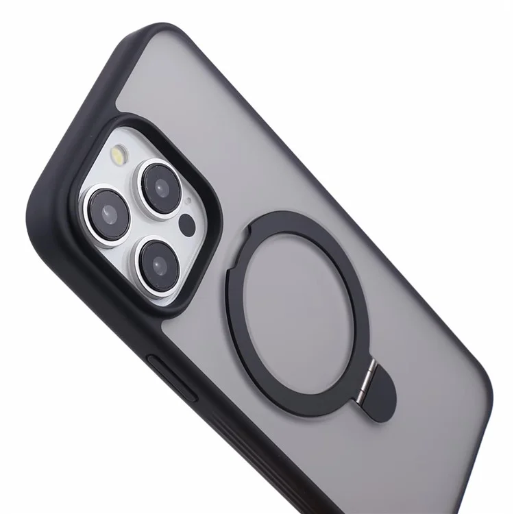 MUTURAL For iPhone 15 Pro Max Magnetic Case TPU+PC Kickstand Phone Cover - Black