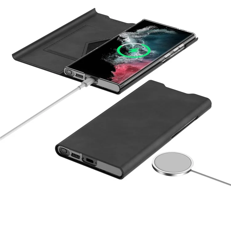 For Samsung Galaxy S24 Phone Case Nappa Texture PU Leather+PC Card Holder Cover - Black
