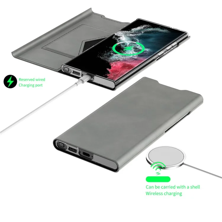 Custodia per Samsung Galaxy S24 Ultra Nappa Texture Stand Card Holder Mobile Phone Cover - Grigio