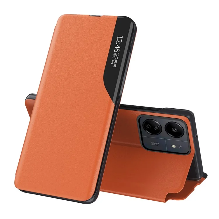 For Xiaomi Redmi 13C 4G / Poco C65 4G Phone Case Folio Flip PU Leather Stand Cover - Orange