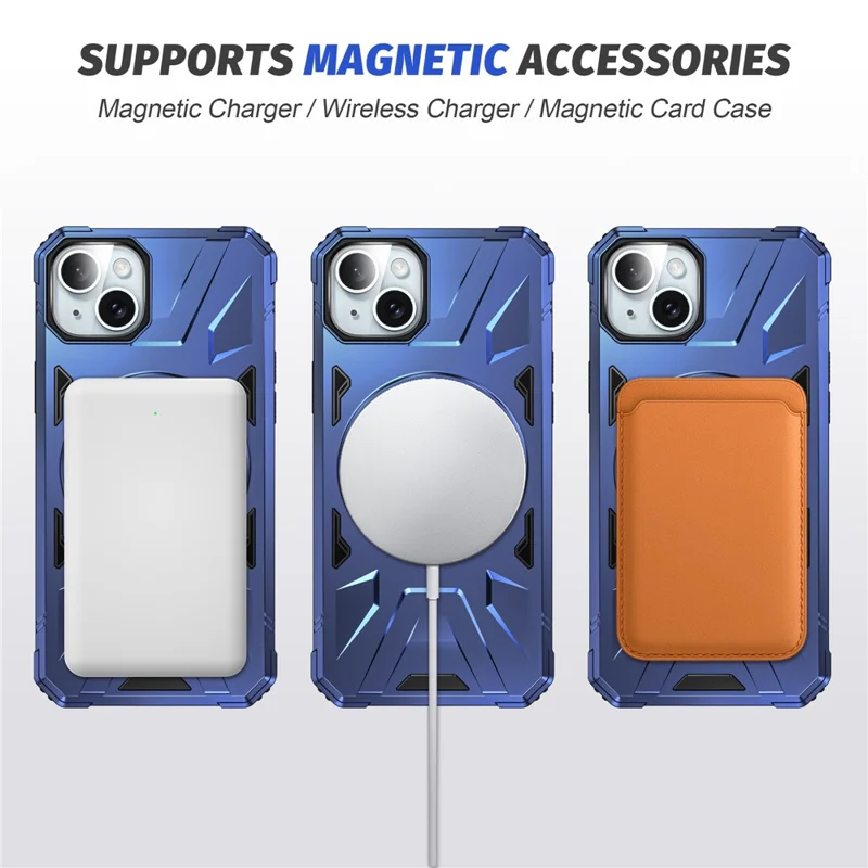 Für iPhone 13 / 14 6.1 Zoll Magnetische Handyhülle TPU+PC Ständer Schutzhülle - Navy Blue