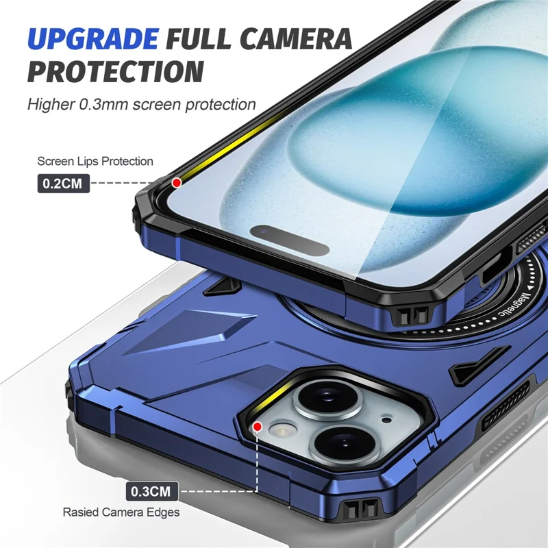 Für iPhone 13 / 14 6.1 Zoll Magnetische Handyhülle TPU+PC Ständer Schutzhülle - Navy Blue