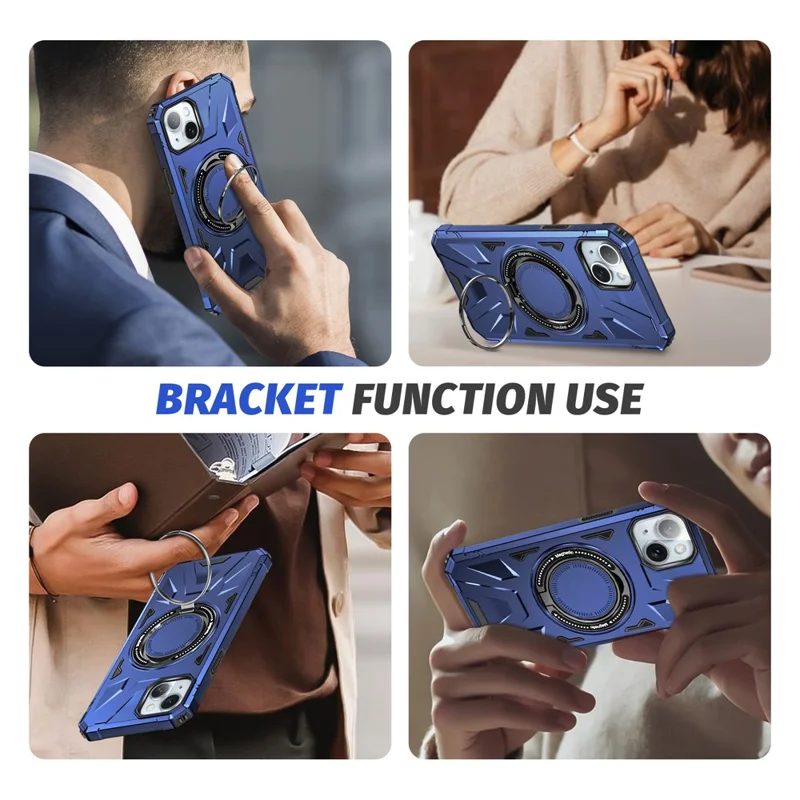 Für iPhone 13 / 14 6.1 Zoll Magnetische Handyhülle TPU+PC Ständer Schutzhülle - Navy Blue