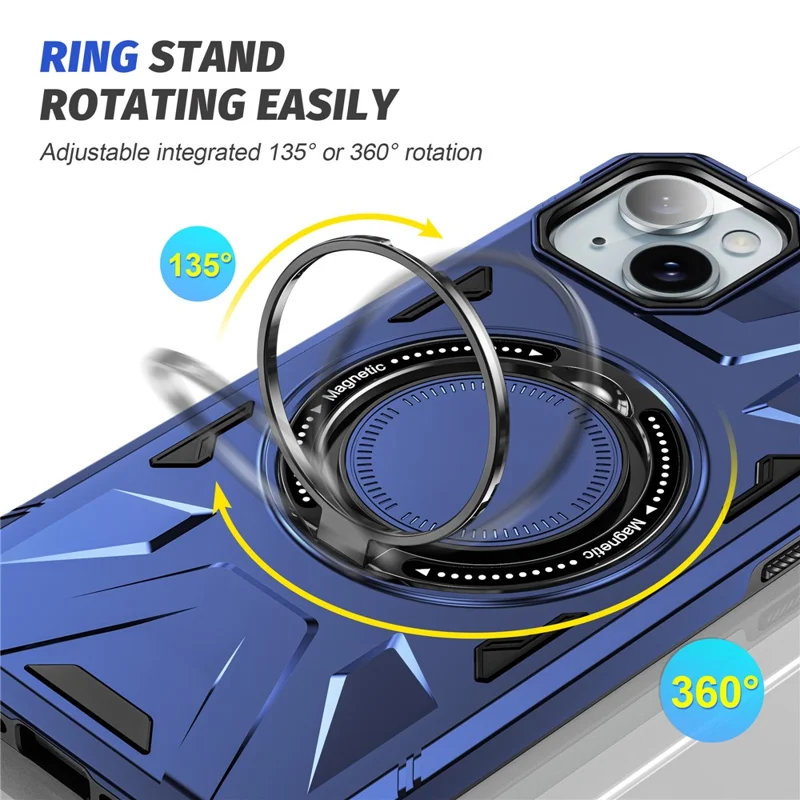 Für iPhone 13 / 14 6.1 Zoll Magnetische Handyhülle TPU+PC Ständer Schutzhülle - Navy Blue