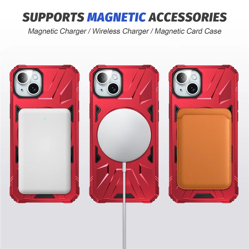 For iPhone 13 / 14 6.1 inch Magnetic Phone Case TPU+PC Kickstand Protective Cover - Red