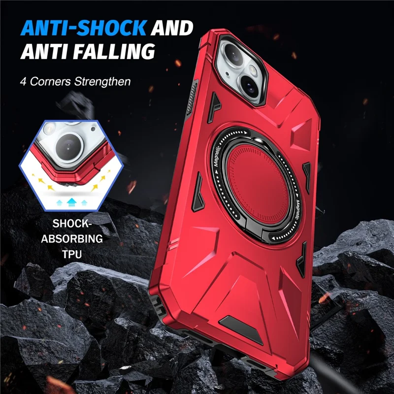 For iPhone 13 / 14 6.1 inch Magnetic Phone Case TPU+PC Kickstand Protective Cover - Red