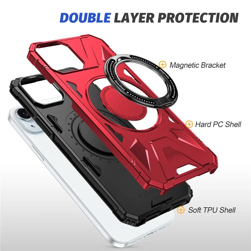 For iPhone 13 / 14 6.1 inch Magnetic Phone Case TPU+PC Kickstand Protective Cover - Red