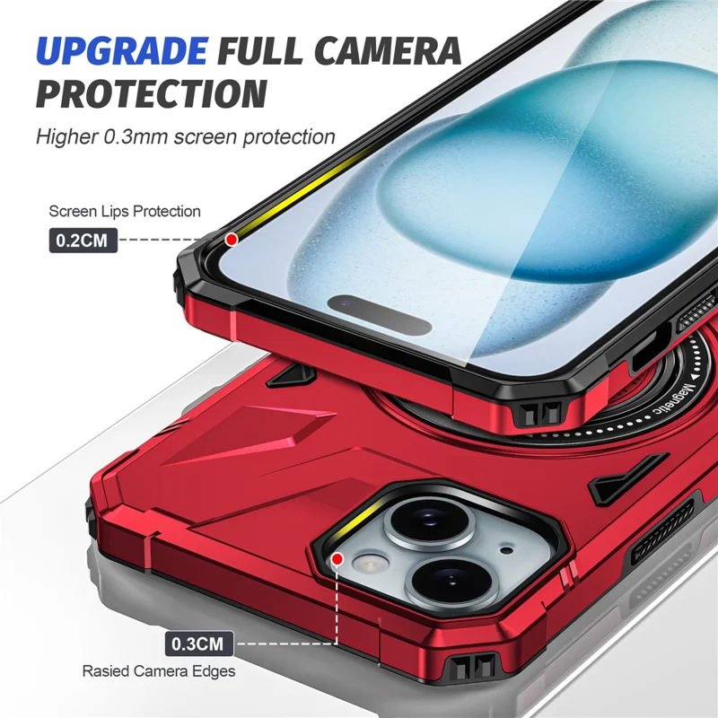 For iPhone 13 / 14 6.1 inch Magnetic Phone Case TPU+PC Kickstand Protective Cover - Red