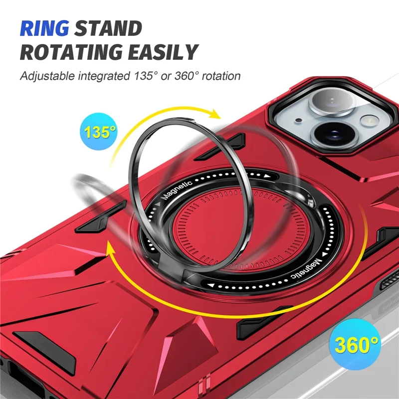 For iPhone 13 / 14 6.1 inch Magnetic Phone Case TPU+PC Kickstand Protective Cover - Red