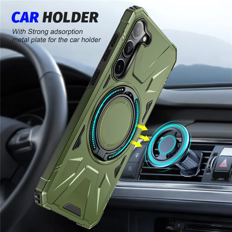 For Samsung Galaxy S25+ / S24+ Case Magnetic Anti-Drop TPU+PC Phone Protector - Dark Green