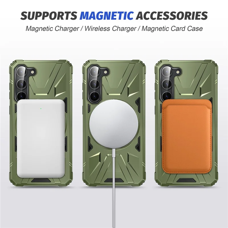 For Samsung Galaxy S25+ / S24+ Case Magnetic Anti-Drop TPU+PC Phone Protector - Dark Green