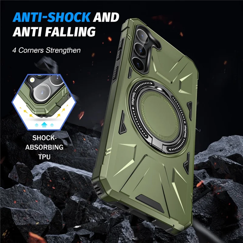 For Samsung Galaxy S25+ / S24+ Case Magnetic Anti-Drop TPU+PC Phone Protector - Dark Green