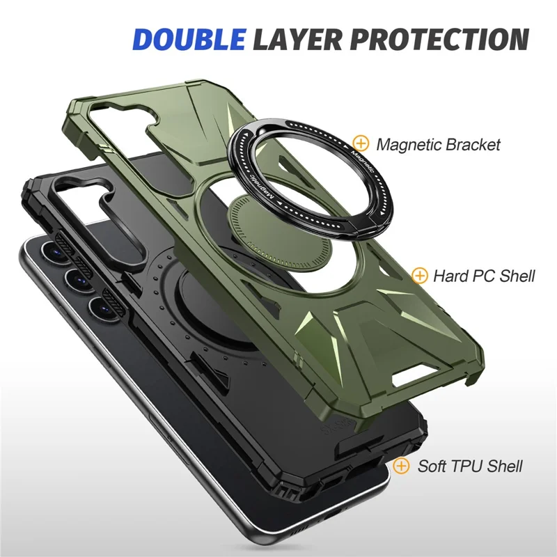 For Samsung Galaxy S25+ / S24+ Case Magnetic Anti-Drop TPU+PC Phone Protector - Dark Green