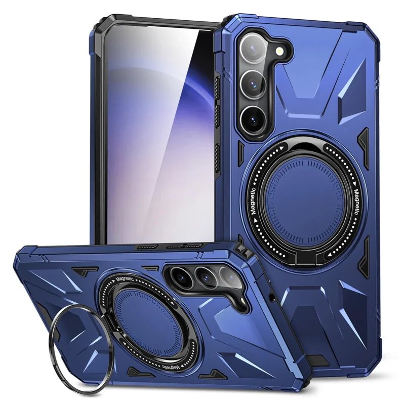 For Samsung Galaxy S25 / S24 Magnetic Case TPU+PC Protective Cover with Ring Kickstand - Navy Blue