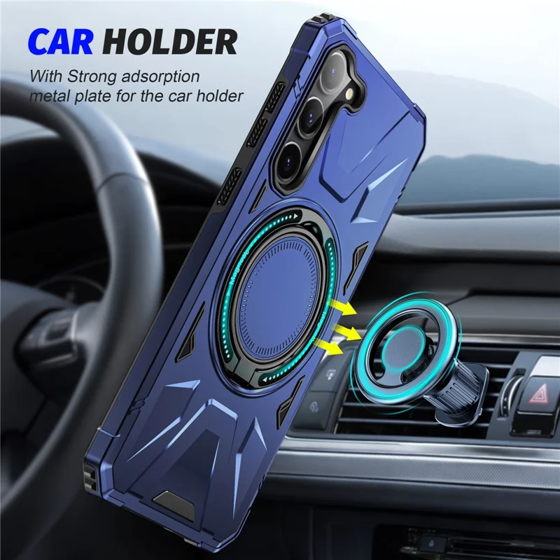 For Samsung Galaxy S25 / S24 Magnetic Case TPU+PC Protective Cover with Ring Kickstand - Navy Blue