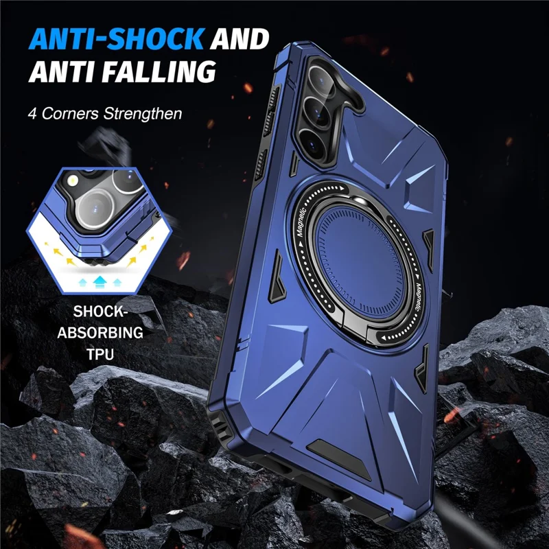For Samsung Galaxy S25 / S24 Magnetic Case TPU+PC Protective Cover with Ring Kickstand - Navy Blue