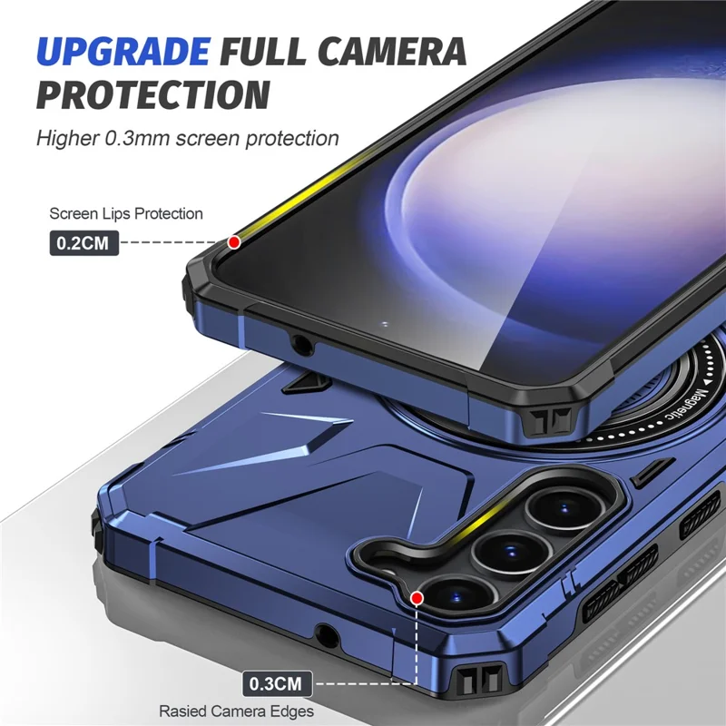 For Samsung Galaxy S25 / S24 Magnetic Case TPU+PC Protective Cover with Ring Kickstand - Navy Blue