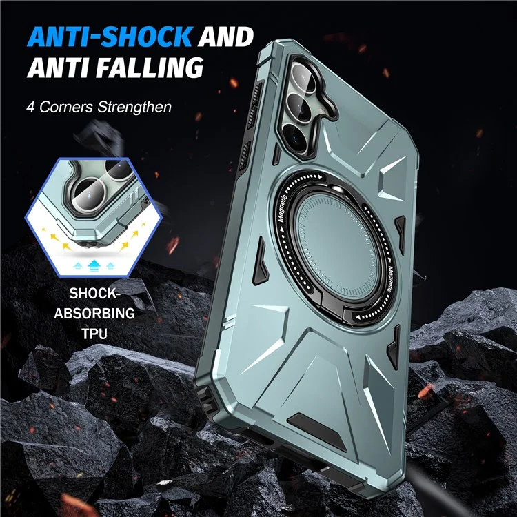 For Samsung Galaxy A15 5G Case Shock Absorbing TPU+PC Magnetic Smart Phone Cover - Green