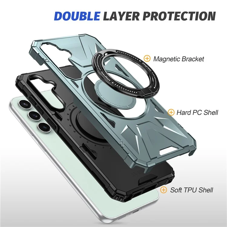 For Samsung Galaxy A15 5G Case Shock Absorbing TPU+PC Magnetic Smart Phone Cover - Green