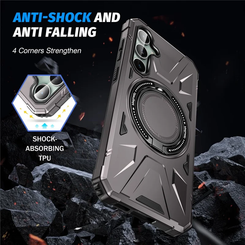 For Samsung Galaxy A15 5G Case Shock Absorbing TPU+PC Magnetic Smart Phone Cover - Grey