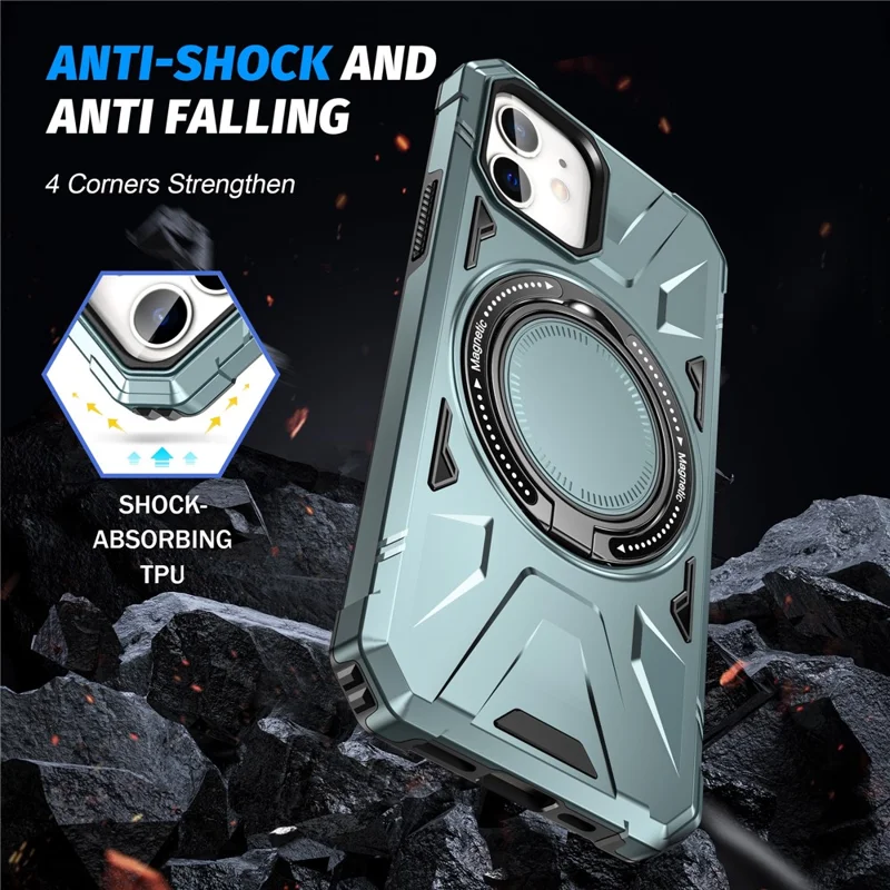 Obudowa na iPhone'a 11 Antywypadkowa obudowa z podpórką TPU+PC i magnesem - Zielony