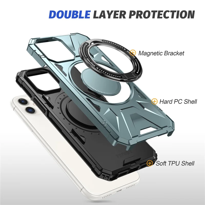 Obudowa na iPhone'a 11 Antywypadkowa obudowa z podpórką TPU+PC i magnesem - Zielony