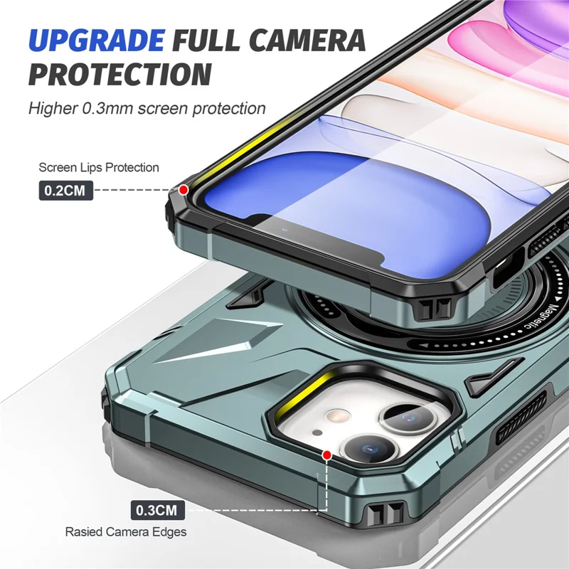 Obudowa na iPhone'a 11 Antywypadkowa obudowa z podpórką TPU+PC i magnesem - Zielony